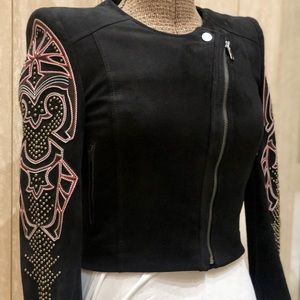 BCBGMAXAZRIA Black and Red Suede Studded Jacket S